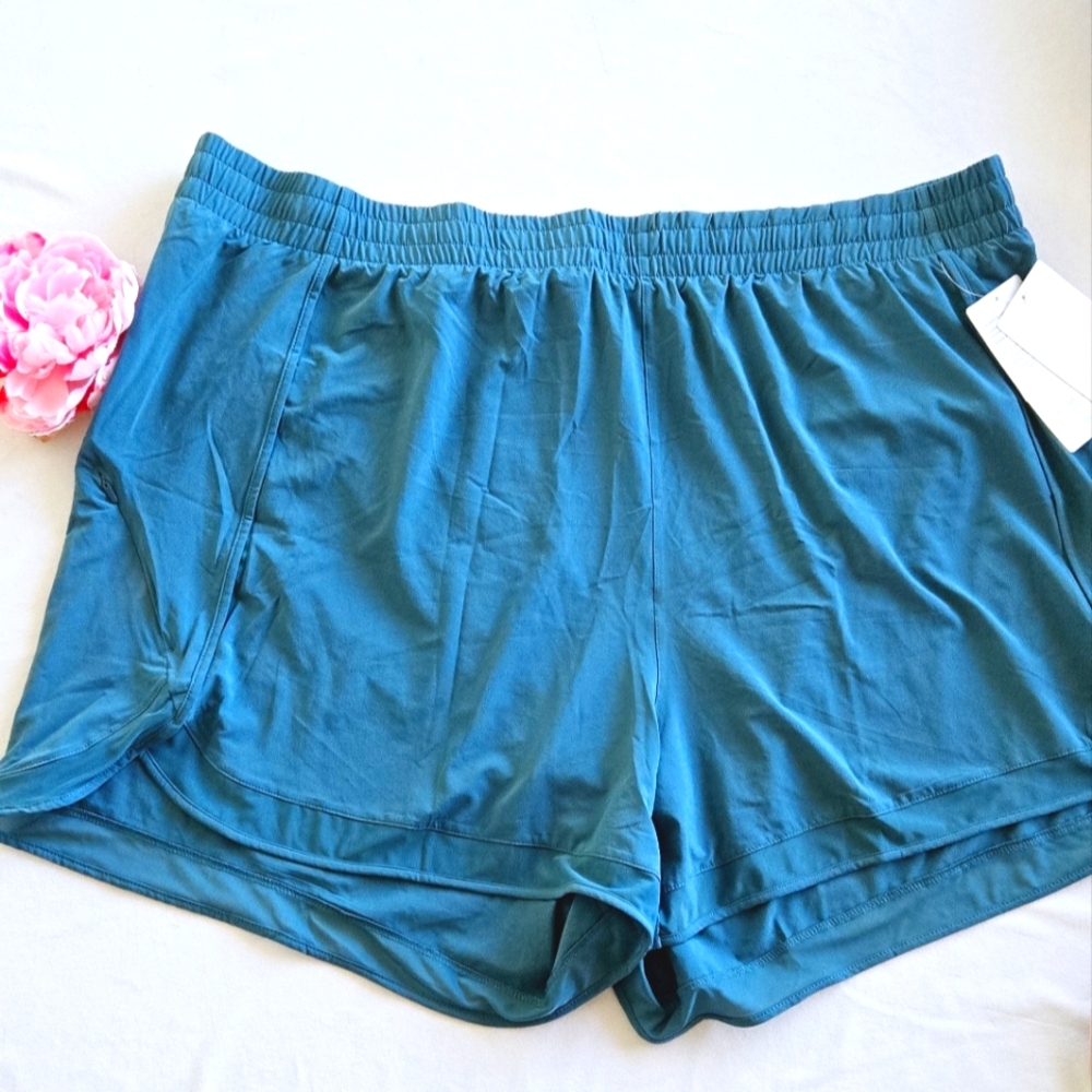 ATHLETA Mesh Racer Run High Rise 3 Short Teal Blue Size 3X